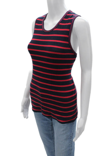 J Crew Women Striped Sleeveless Basic Tank Dark Blue Round Neck Size S
