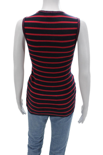 J Crew Women Striped Sleeveless Basic Tank Dark Blue Round Neck Size S