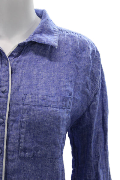 Joie Womens Basic Linen Button-Up Top Blue Collared Long Sleeve Size S