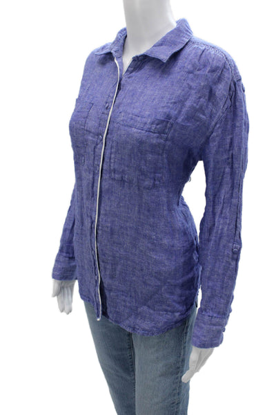 Joie Womens Basic Linen Button-Up Top Blue Collared Long Sleeve Size S