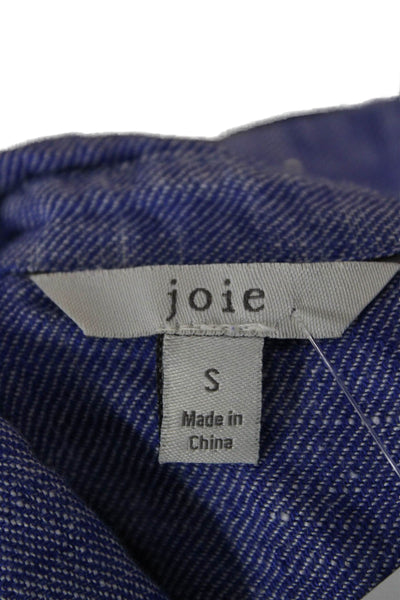 Joie Womens Basic Linen Button-Up Top Blue Collared Long Sleeve Size S