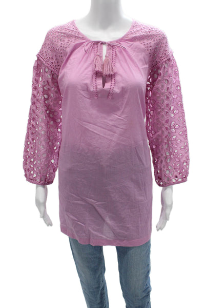 J Crew Women Tunic Blouse Pink Cotton Long Sleeve Round Neck Boho Size S
