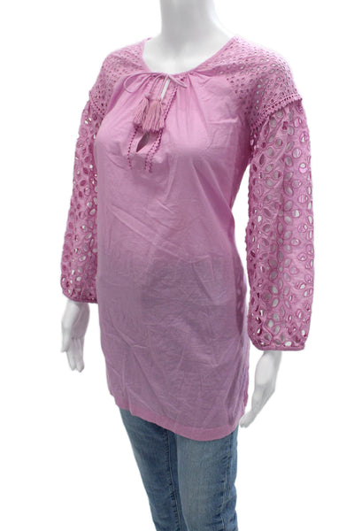 J Crew Women Tunic Blouse Pink Cotton Long Sleeve Round Neck Boho Size S