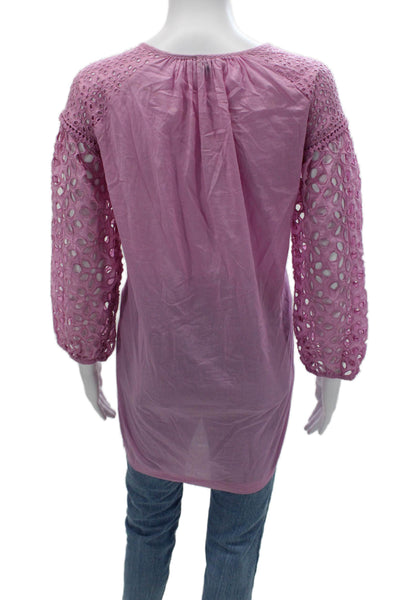 J Crew Women Tunic Blouse Pink Cotton Long Sleeve Round Neck Boho Size S