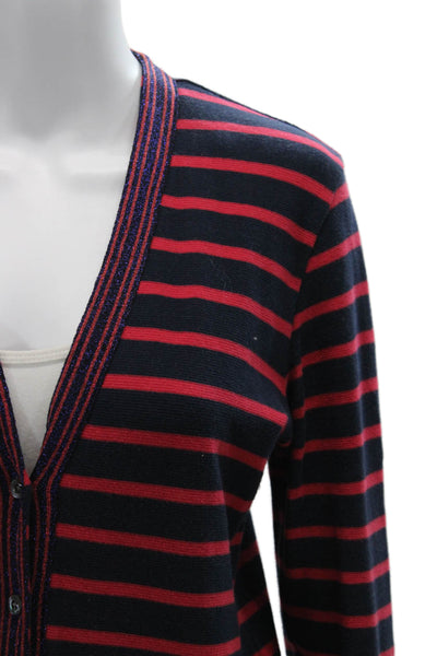J Crew Unisex Cardigan Dark Blue V Neck Striped Long Sleeve Size S