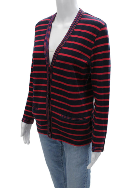 J Crew Unisex Cardigan Dark Blue V Neck Striped Long Sleeve Size S