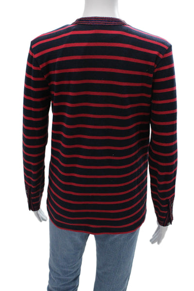 J Crew Unisex Cardigan Dark Blue V Neck Striped Long Sleeve Size S