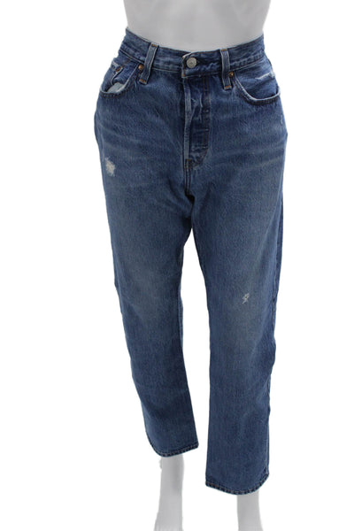 Levis Unisex Mom Straight Jeans Blue High Rise 100% Cotton Size 28