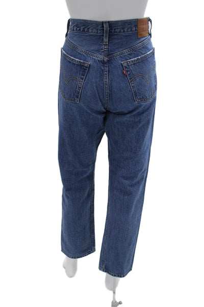 Levis Unisex Mom Straight Jeans Blue High Rise 100% Cotton Size 28