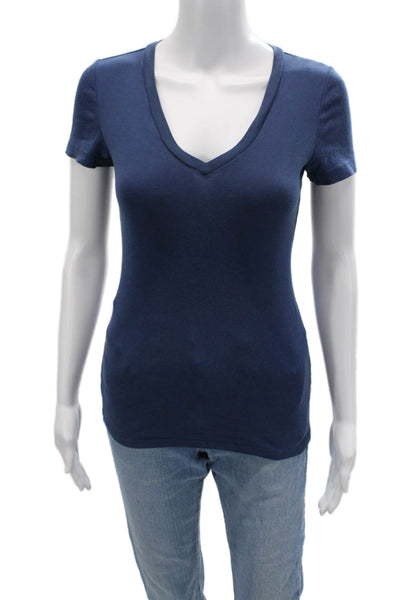 J Crew Women Basic V-Neck Short Sleeve Dark Blue 100% Cotton T-Shirt Size XS