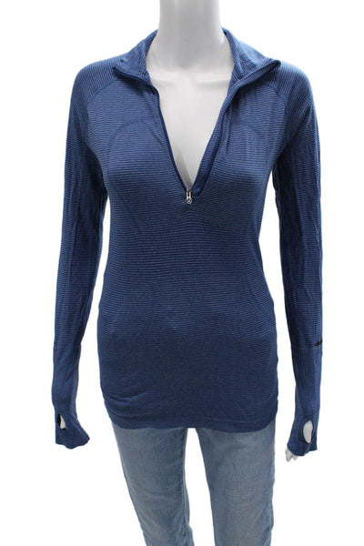Lululemon Women Henley Hoodies Blue Striped High Neck Zip Size 6