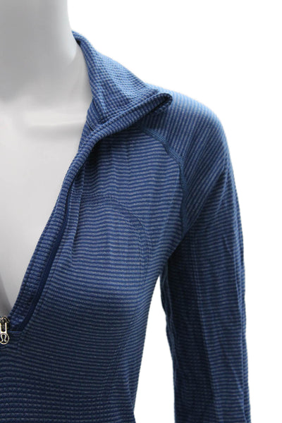 Lululemon Women Henley Hoodies Blue Striped High Neck Zip Size 6