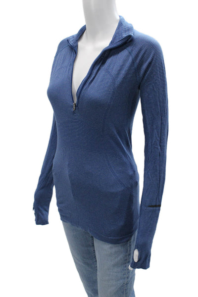 Lululemon Women Henley Hoodies Blue Striped High Neck Zip Size 6