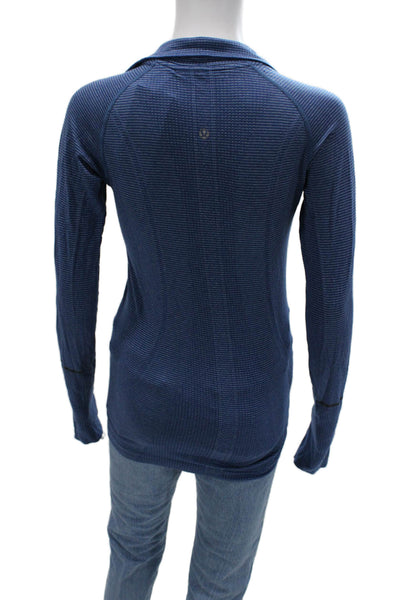 Lululemon Women Henley Hoodies Blue Striped High Neck Zip Size 6