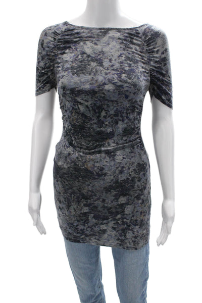 Theory Womens Tunic Dark Gray Nylon Blend Short Sleeve Round Neck Size S