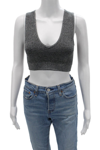 Spiritual Gangster Women Cropped Striped V-Neck Sleeveless Tank Dark Gray Size M