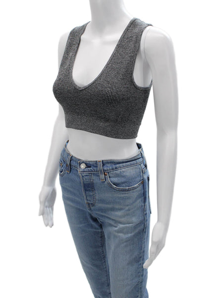 Spiritual Gangster Women Cropped Striped V-Neck Sleeveless Tank Dark Gray Size M