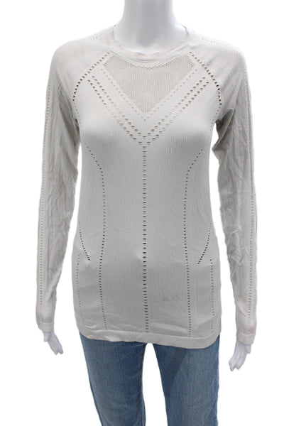 Athleta Womens White Long Sleeve Crew Neck Nylon Spandex Top Size M