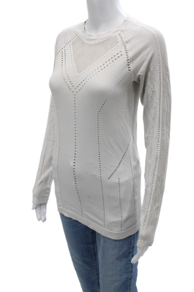 Athleta Womens White Long Sleeve Crew Neck Nylon Spandex Top Size M