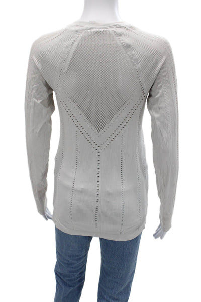 Athleta Womens White Long Sleeve Crew Neck Nylon Spandex Top Size M