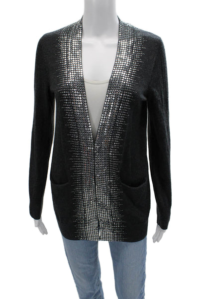 Tory Burch Unisex Dark Gray Merino Wool V-Neck Cardigan Sweater Size XS