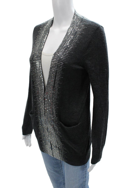Tory Burch Unisex Dark Gray Merino Wool V-Neck Cardigan Sweater Size XS