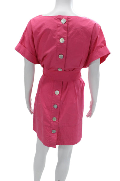 Finley Womens Shirt Dress Pink Cotton Button Round Neck Short 80s Size M
