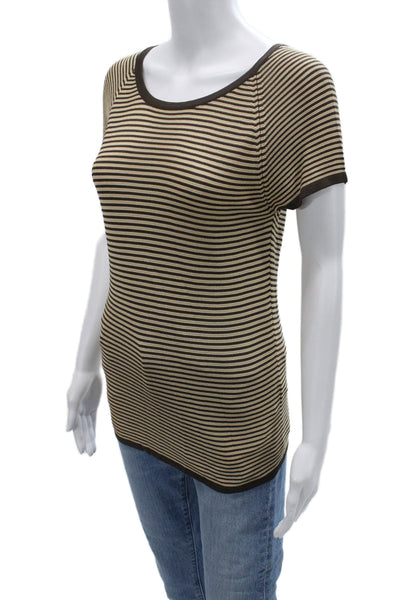 Giorgio Armani Women Striped Beige Silk T Shirt Short Sleeve Size 44