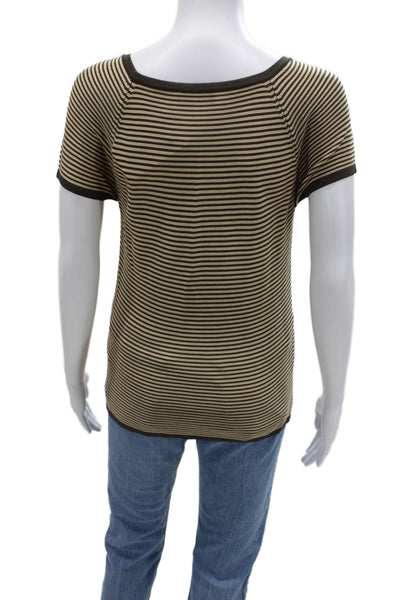 Giorgio Armani Women Striped Beige Silk T Shirt Short Sleeve Size 44