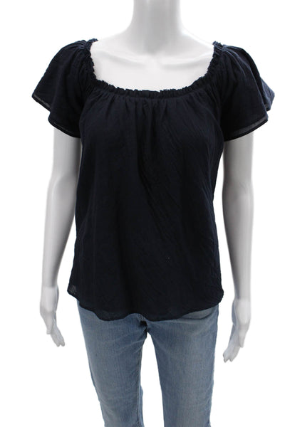 Loup Charmant Women Dark Blue Square Neck Short Sleeve Bohemian Blouse Size S