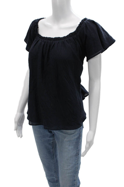 Loup Charmant Women Dark Blue Square Neck Short Sleeve Bohemian Blouse Size S