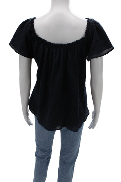 Loup Charmant Women Dark Blue Square Neck Short Sleeve Bohemian Blouse Size S