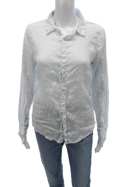 CP Shades Women 100% Linen Collared Long Sleeve Button-Up Light Blue Size XS