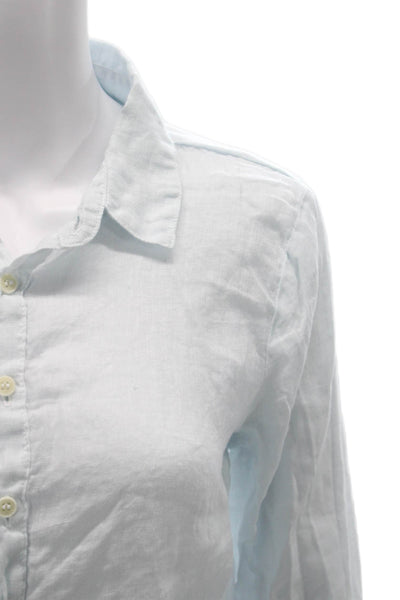 CP Shades Women 100% Linen Collared Long Sleeve Button-Up Light Blue Size XS