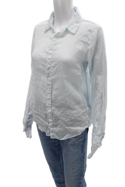 CP Shades Women 100% Linen Collared Long Sleeve Button-Up Light Blue Size XS