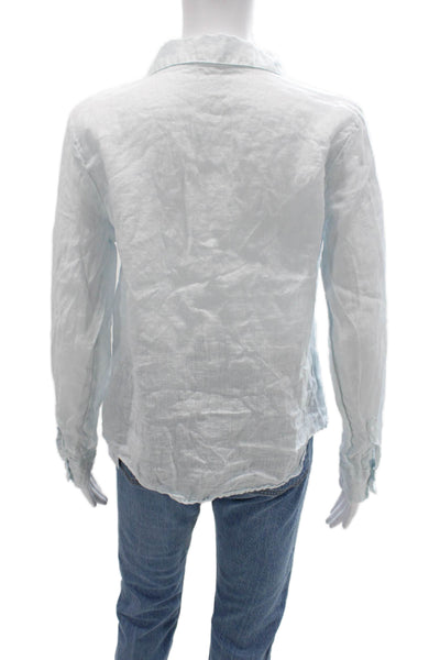 CP Shades Women 100% Linen Collared Long Sleeve Button-Up Light Blue Size XS