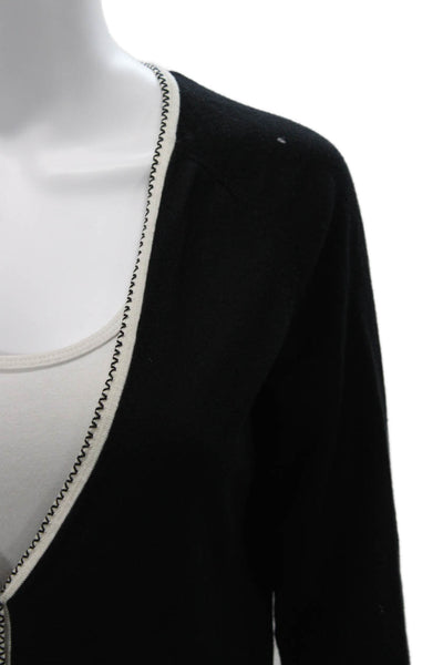 Escada Unisex Cardigan Black V Neck 3/4 Sleeve Silk Cashmere Size 36