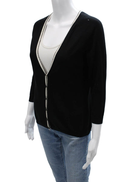 Escada Unisex Cardigan Black V Neck 3/4 Sleeve Silk Cashmere Size 36