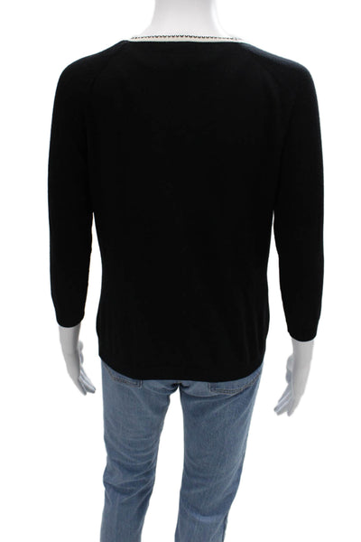 Escada Unisex Cardigan Black V Neck 3/4 Sleeve Silk Cashmere Size 36