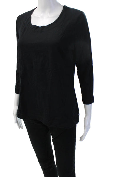 Akris Punto Women Basic T-Shirt Black 3/4 Sleeve Round Neck Cotton Size S