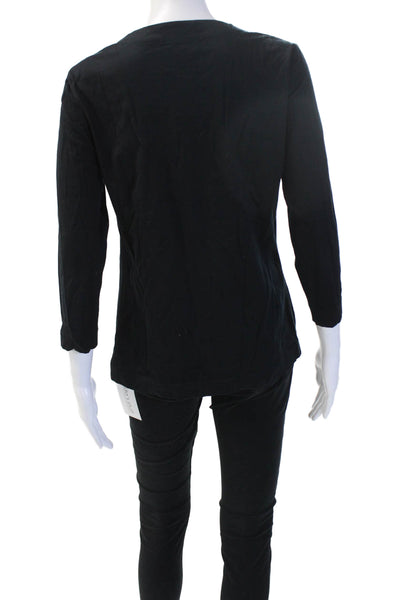 Akris Punto Women Basic T-Shirt Black 3/4 Sleeve Round Neck Cotton Size S