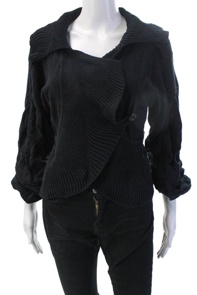 Sonia Rykiel Women Collared Cotton Blend Button Jacket Black 3/4 Sleeve Size 44