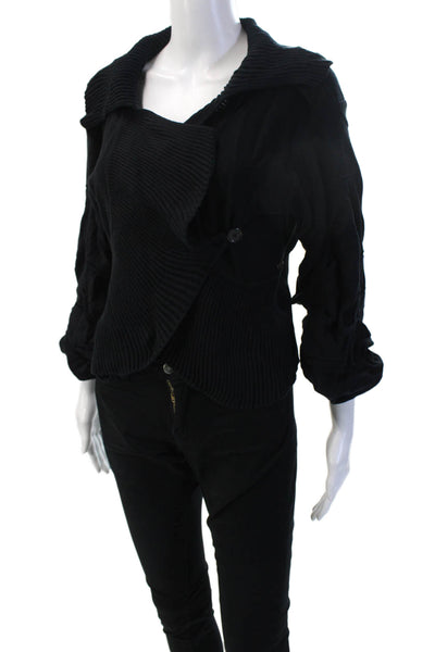 Sonia Rykiel Women Collared Cotton Blend Button Jacket Black 3/4 Sleeve Size 44