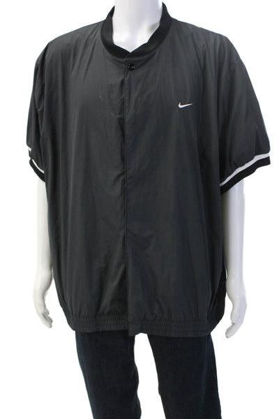 Nike Mens Windbreaker Button Black Mock Neck Short Sleeve Polyester Size 2XL