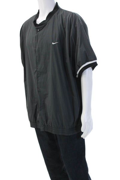 Nike Mens Windbreaker Button Black Mock Neck Short Sleeve Polyester Size 2XL