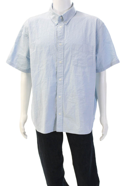 Nike Mens Cotton Striped Collared Short Sleeve Button-Down Shirt Blue Size XL