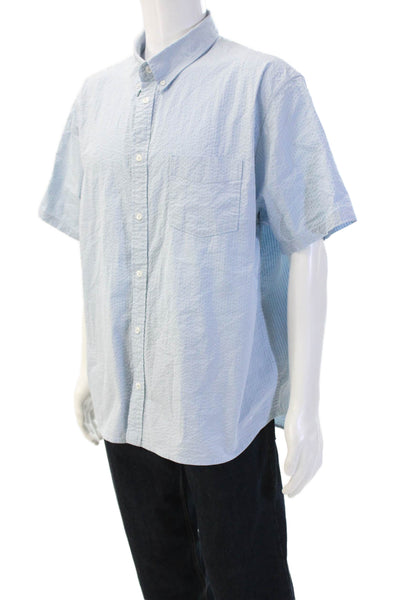 Nike Mens Cotton Striped Collared Short Sleeve Button-Down Shirt Blue Size XL