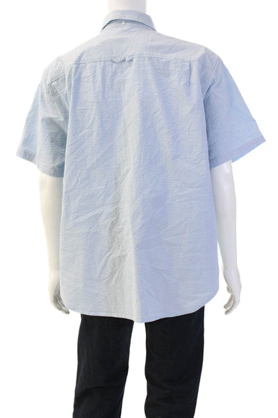 Nike Mens Cotton Striped Collared Short Sleeve Button-Down Shirt Blue Size XL