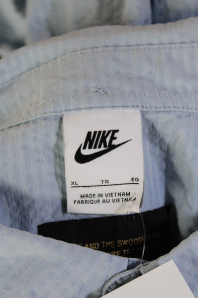 Nike Mens Cotton Striped Collared Short Sleeve Button-Down Shirt Blue Size XL