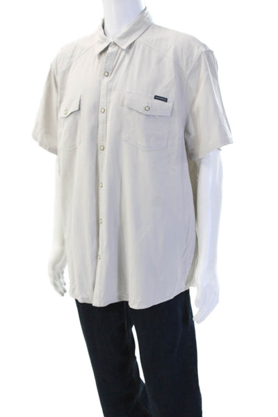 Lucky Brand Mens Cotton Short Sleeve Collared Button-Down Shirt Gray Size 2XL